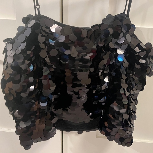 Banana Republic black spaghetti strap top with large disc sequins, size s - Picture 1 of 2
